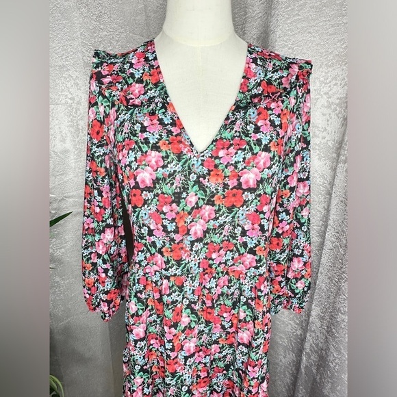 Zara Women’s V-Neck Floral Print Multi Sheer Tiered Maxi Dress Sz XS - Picture 4 of 13